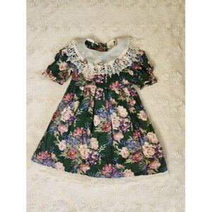 Vintage Girls Size 5 PERMEX Floral Scalloped Party Smocked Dress Made in USA